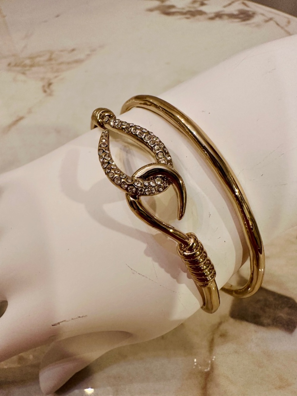 Alexis Bittar was Gold bangle bracelet with hook and chain design #bangle #gold